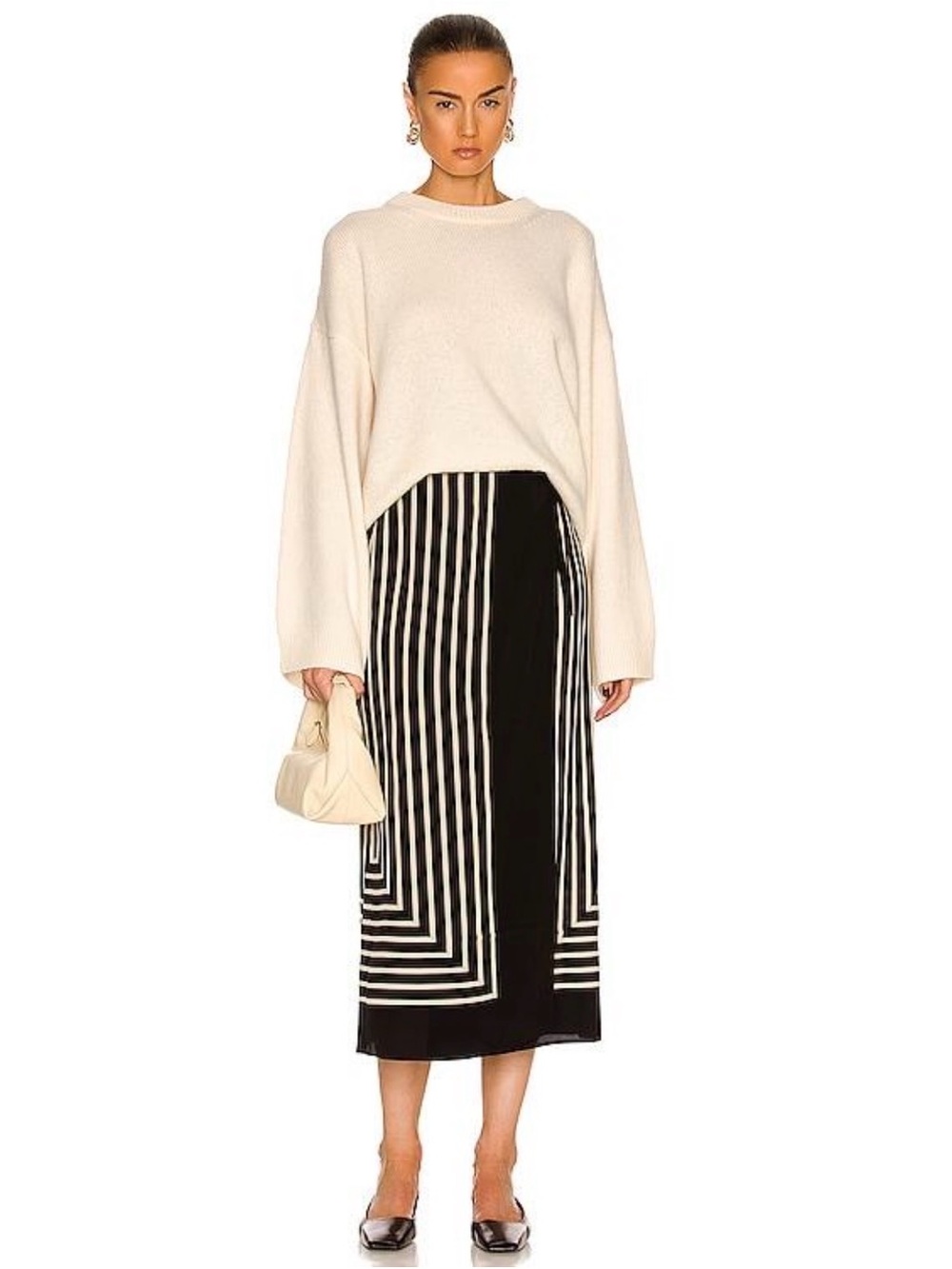 TOTEME Monogram Silk Jacquard Wrap Midi Skirt Black Ivory Size 36
